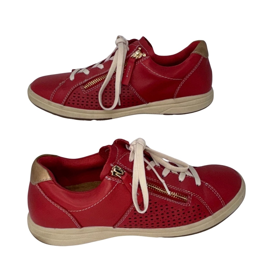 Earth Origins Etta Red Leather Sneakers Womens 8.5W Comfort Zip Lace Shoes